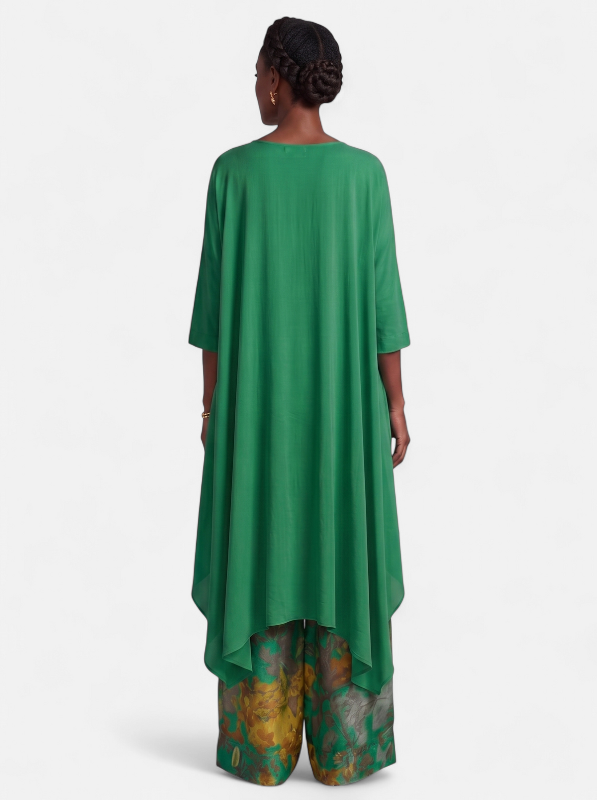 Women's green boho vintage print two-piece set back shot