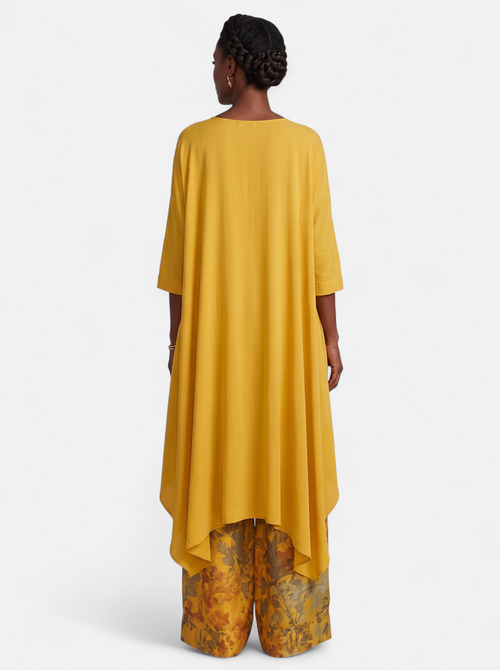 Women's yellow boho vintage print two-piece set back shot