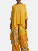 Women's yellow boho vintage print two-piece set detail shot