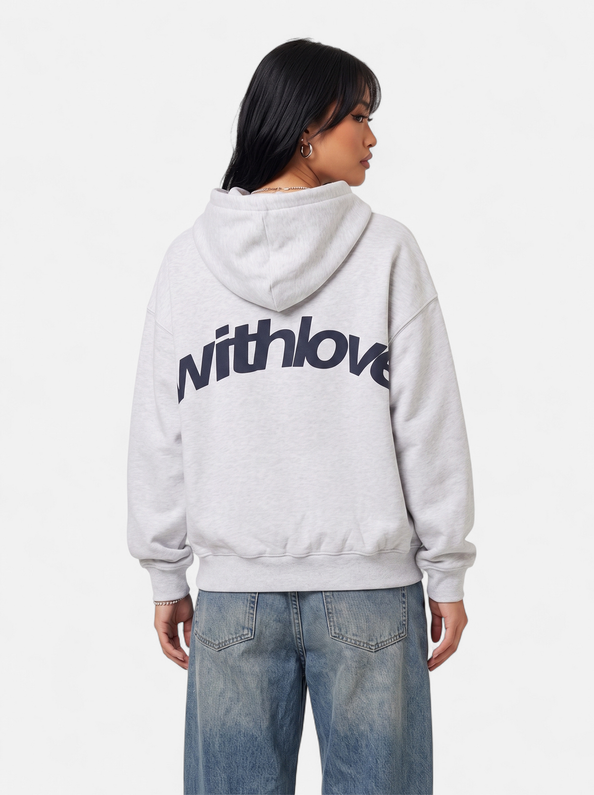 Women's gray oversized graphic hoodie back shot