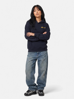 Women's navy oversized graphic hoodie full body shot
