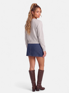 Women's gray cropped button-down cardigan back shot