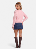 Women's pink cropped button-down cardigan back shot