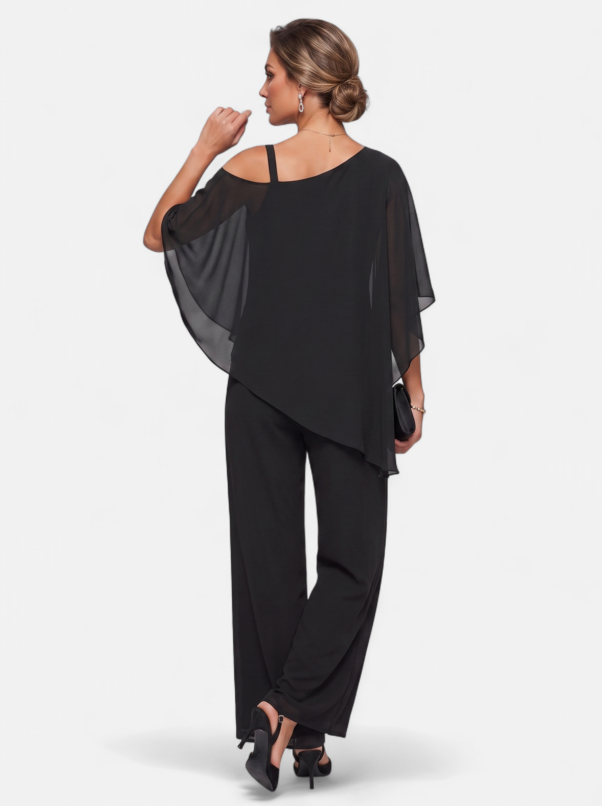 Women's black off-shoulder two-piece set back shot