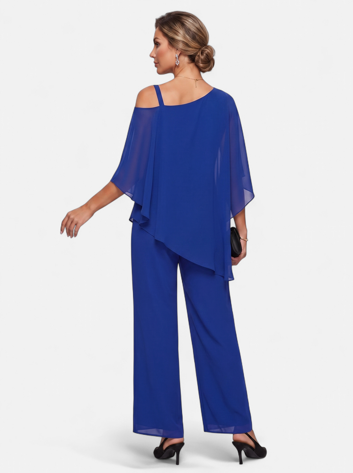 Women's blue off-shoulder two-piece set back shot