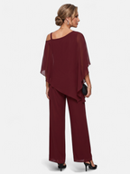 Women's burgundy off-shoulder two-piece set back shot