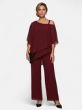 Women's burgundy off-shoulder two-piece set full body shot