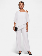 Women's white off-shoulder two-piece set full body shot