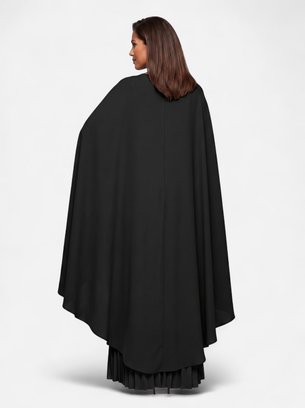 Women's black pleated cloak sleeve maxi dress back shot
