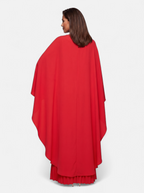 Women's red pleated cloak sleeve maxi dress back shot