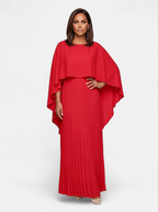Women's red pleated cloak sleeve maxi dress full body shot