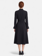 Women's black turtleneck belted a-line dress back shot