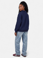 Women's navy half-zip fleece pullover hoodie back shot
