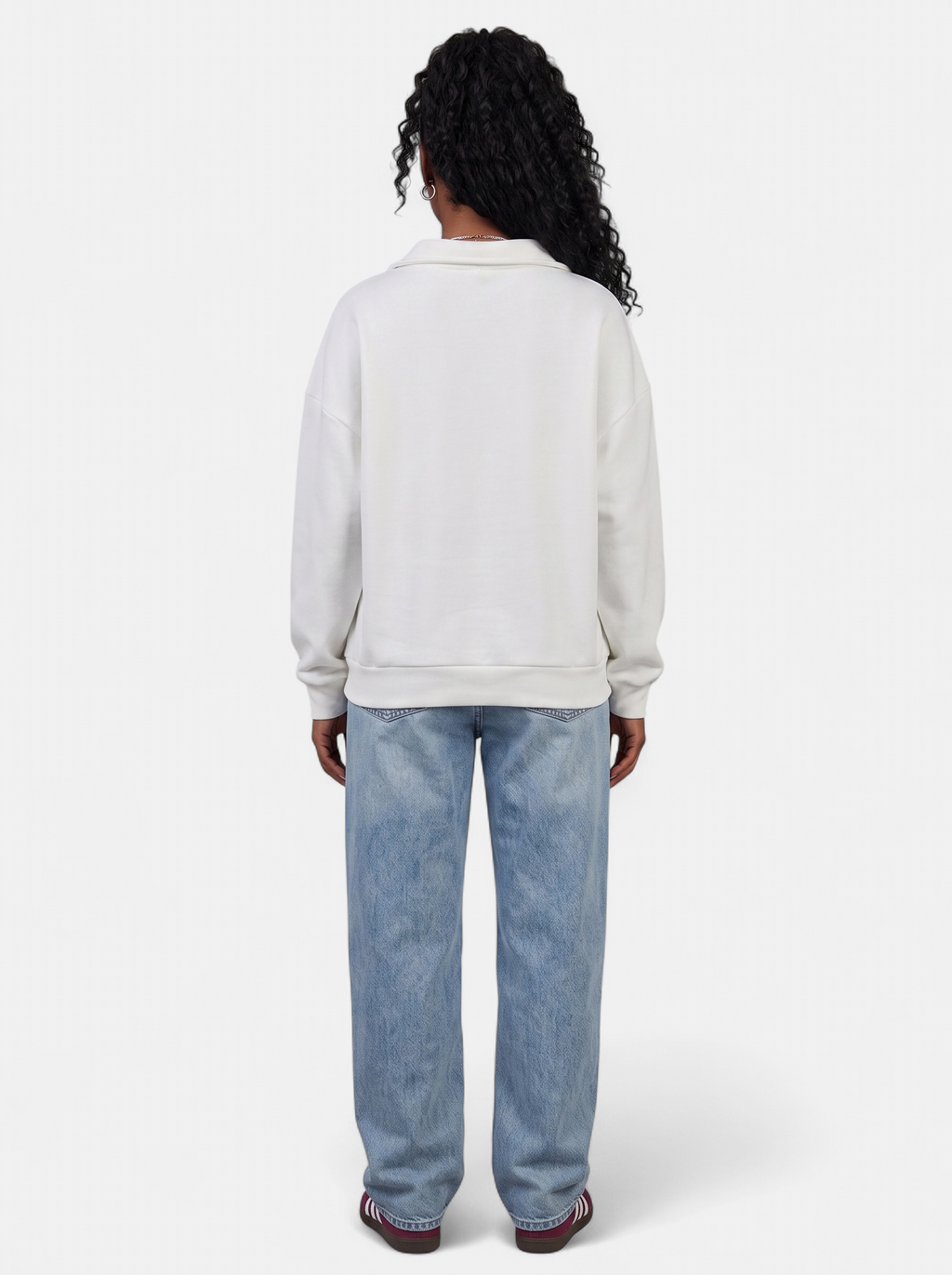 Women's white half-zip fleece pullover hoodie back shot