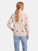 Women's apricot heart print crew neck sweater back shot