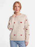 Women's apricot heart print crew neck sweater hero shot