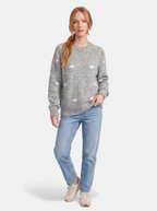 Women's gray heart print crew neck sweater full body shot