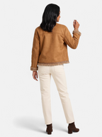 Women's beige faux fur motorcycle jacket back shot