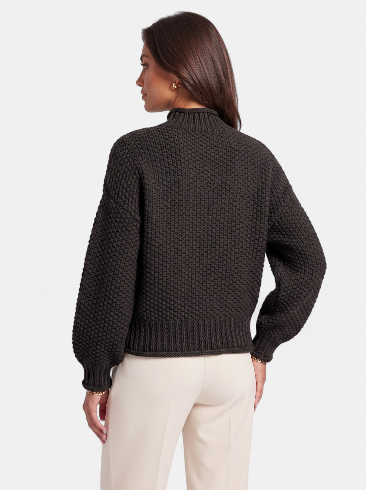 Women's black oversized turtleneck sweater back shot