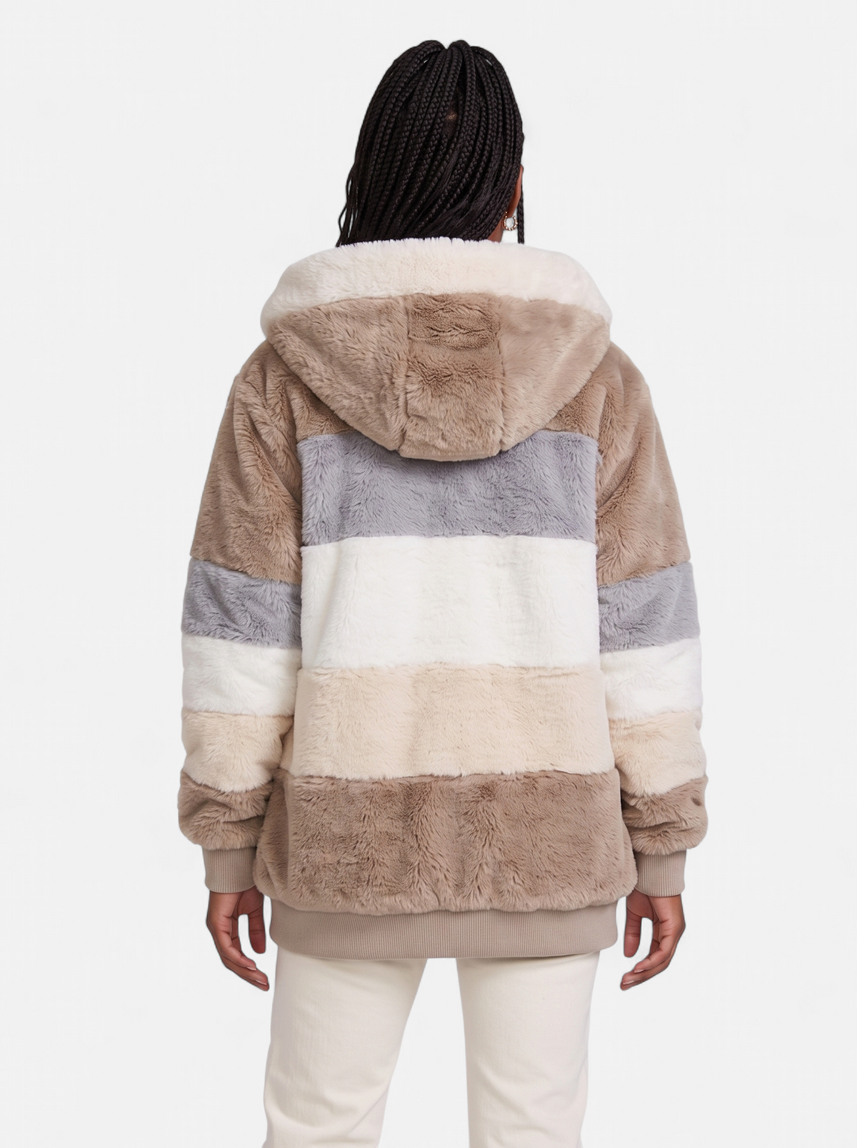 Women's beige oversized hooded jacket back shot