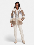 Women's beige oversized hooded jacket full body shot