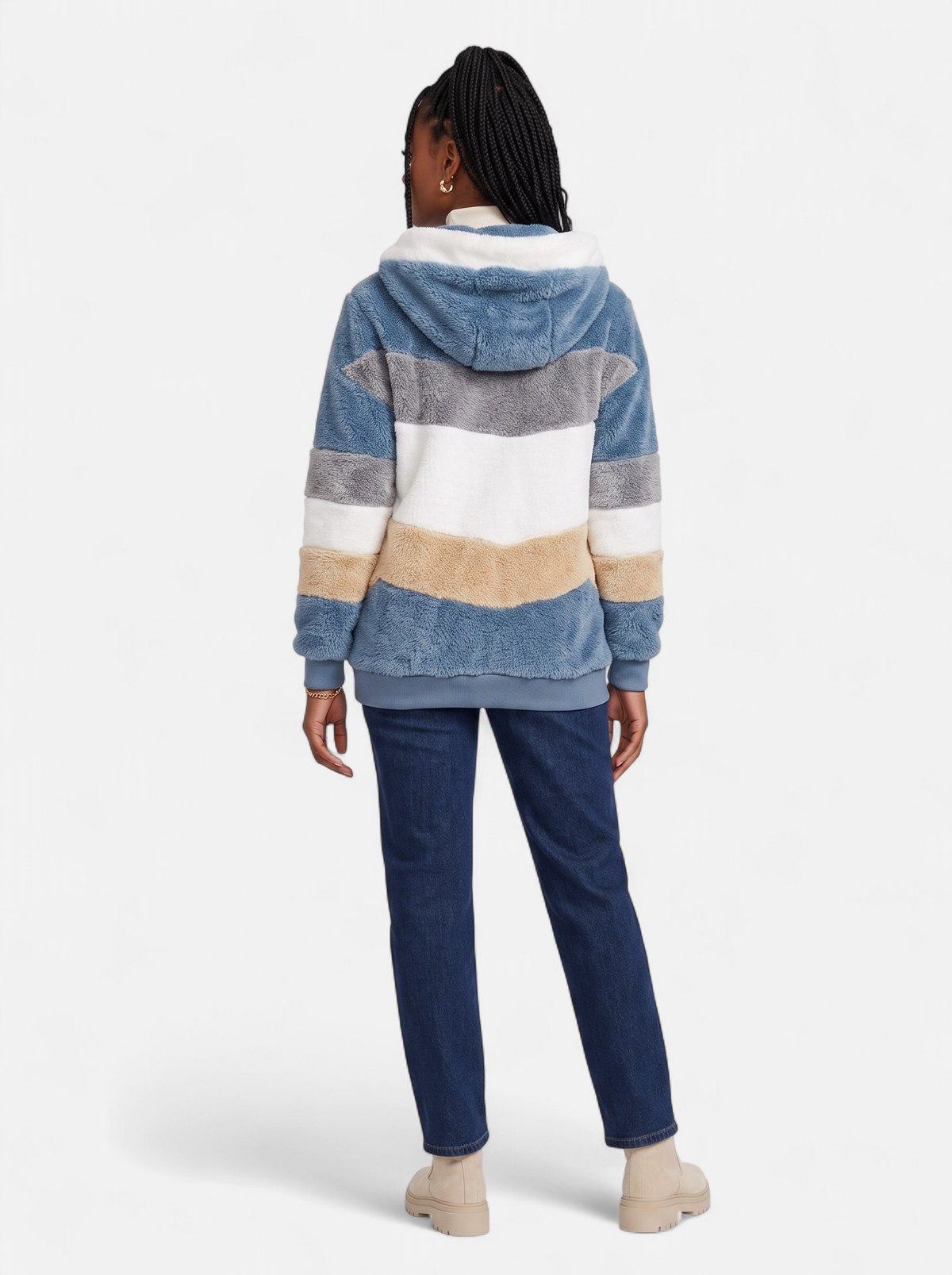 Women's blue oversized hooded jacket back shot