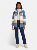 Women's blue oversized hooded jacket full body shot