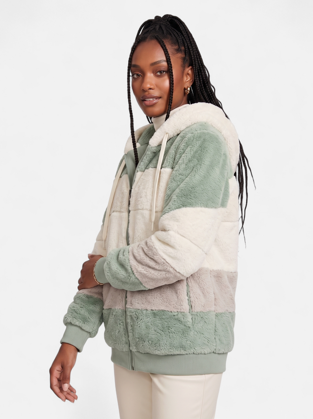 Women's green oversized hooded jacket hero shot
