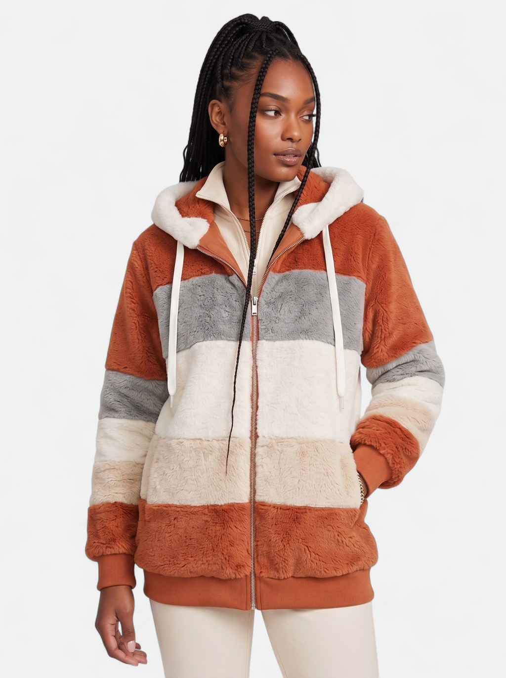 Women's orange oversized hooded jacket hero shot