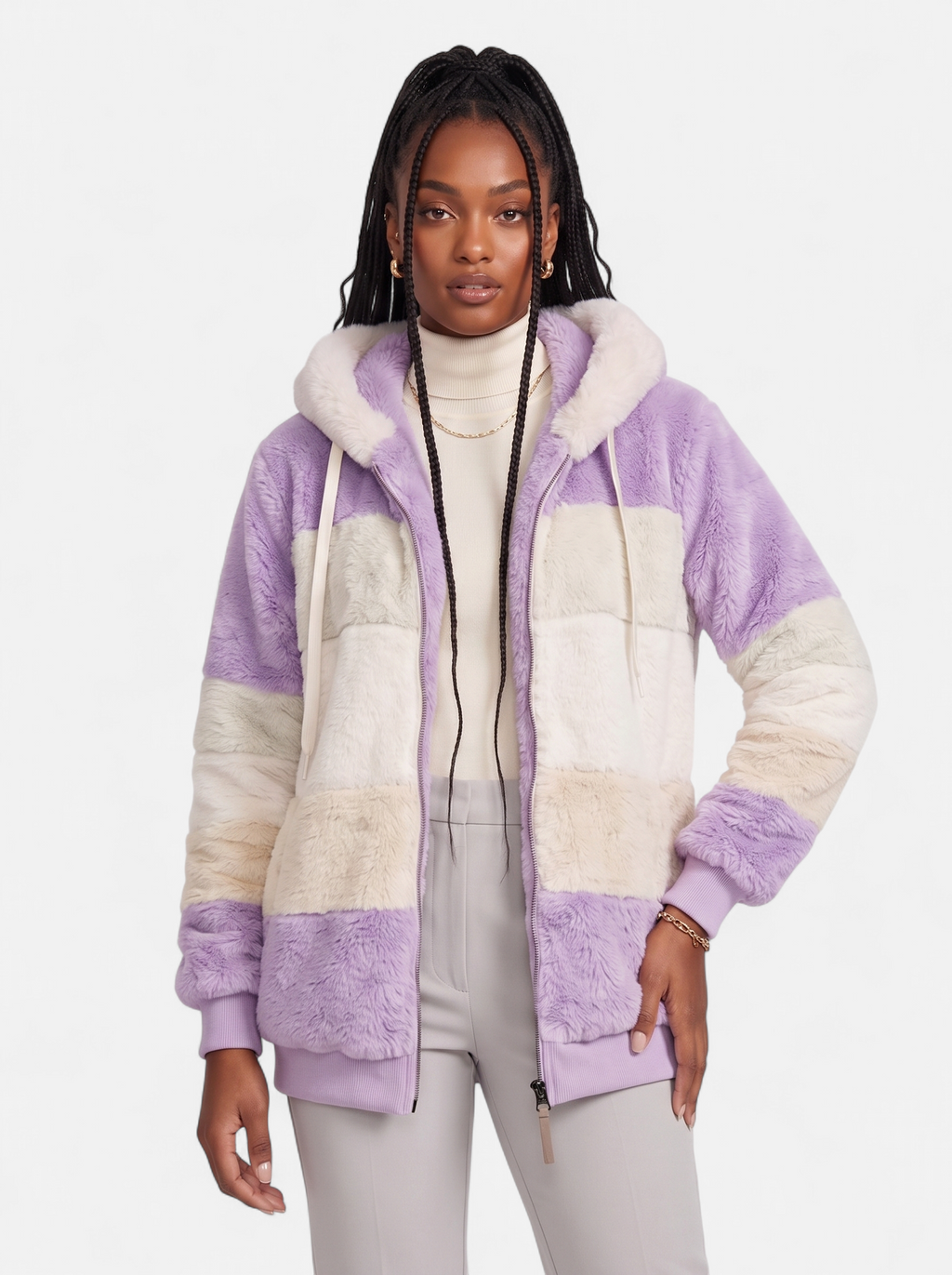 Women's purple oversized hooded jacket hero shot