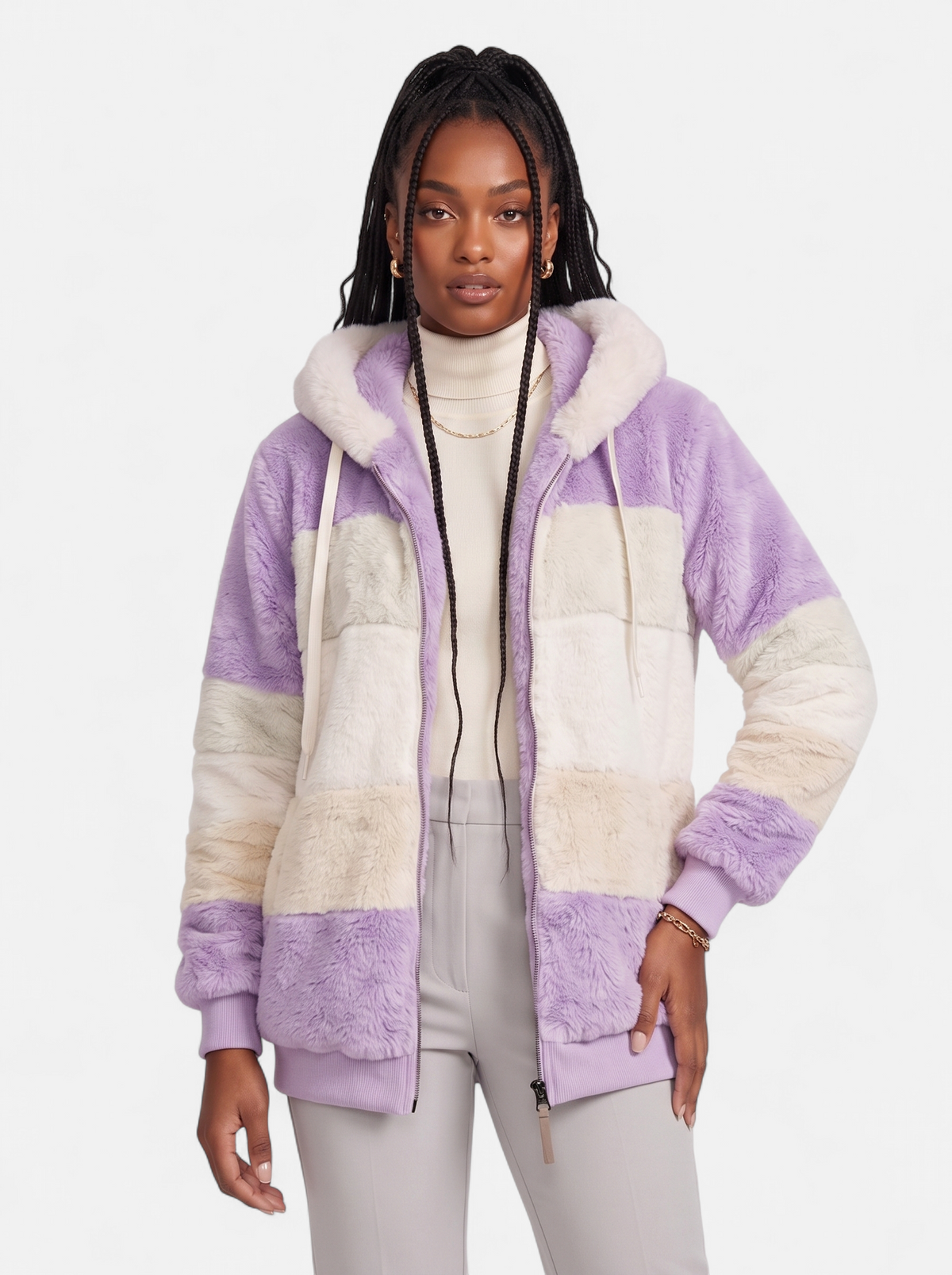 Women's purple oversized hooded jacket hero shot