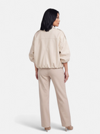 Women's beige oversized bomber jacket back shot
