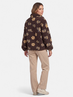 Women's brown floral fleece half-zip jacket back shot