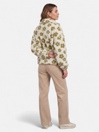 Women's green floral fleece half-zip jacket back shot