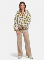 Women's green floral fleece half-zip jacket full body shot