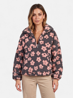 Women's pink floral fleece half-zip jacket hero shot
