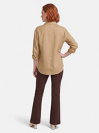 Women's brown oversized linen button-up shirt back shot