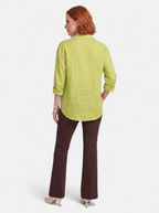 Women's green oversized linen button-up shirt back shot