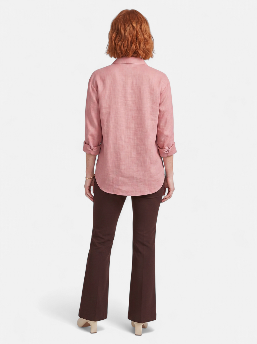 Women's pink oversized linen button-up shirt back shot