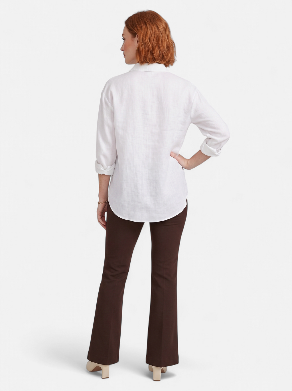 Women's white oversized linen button-up shirt back shot