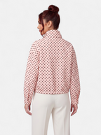 Women's pink polka dot bomber jacket back shot