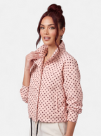 Women's pink polka dot bomber jacket hero shot