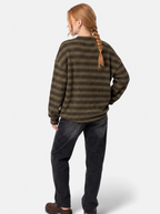 Women's brown oversized striped crew neck sweater back shot