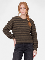 Women's brown oversized striped crew neck sweater hero shot
