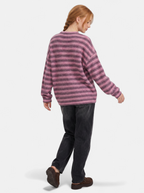 Women's purple oversized striped crew neck sweater back shot