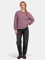 Women's purple oversized striped crew neck sweater full body shot