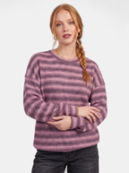 Women's purple oversized striped crew neck sweater hero shot