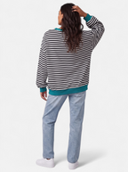 Women's black striped sweatshirt with contrast trim back shot