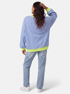 Women's blue striped sweatshirt with contrast trim back shot