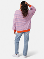Women's multicolor pink and orange striped sweatshirt with contrast trim back shot